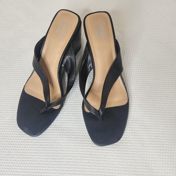 Bleecker and Bond Zetta Wedge Sandal Womens Size 8 Black Leather - Picture 3 of 13